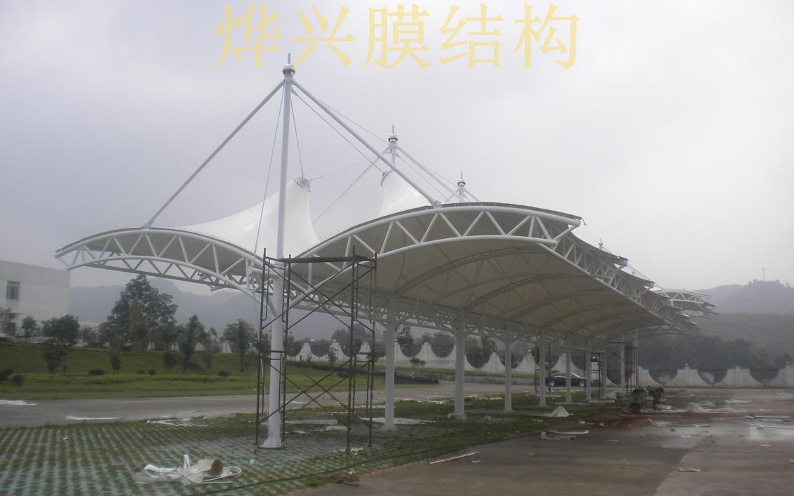 利记官方网站-怀化市骏泰桨纸厂办公大楼车棚膜结构工程